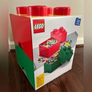 LEGO Storage Brick Box 4 Knobs Set of 2 Pieces Green and Red